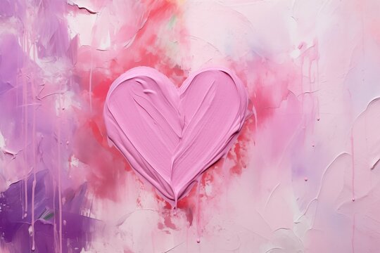 A pink heart on the wall, painted in oil paint with the texture of brush strokes.