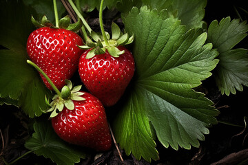 Luscious-strawberries-nestled-amid-leaves. AI generated