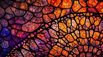 Purple and orange stained glass abstract background texture.