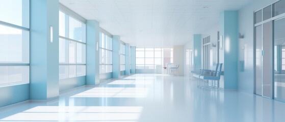Modern Hospital Building Hallway with Sunlight