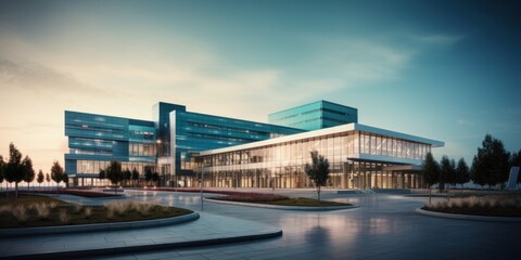 Fototapeta premium Modern Hospital Building at Twilight