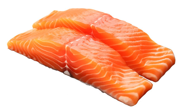 Two pieces of raw salmon fillet isolated on transparent background.