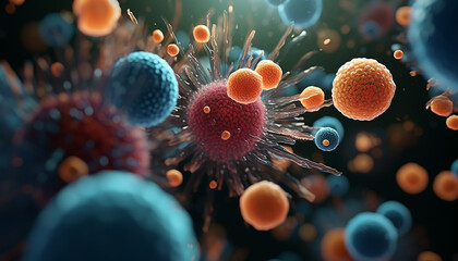 3d render Representation of microorganisms background, - obrazy, fototapety, plakaty