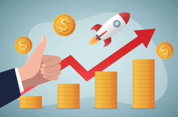 Spaceship rocket taking off. Rapid economic growth.