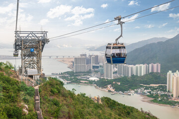 Ngong Ping bicable gondola lift on Lantau Island in Hong Kong, China.