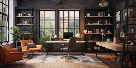 Trendy Office Interior with Modern Design - obrazy, fototapety, plakaty