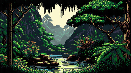Jungle forest river, Ai generated game landscape