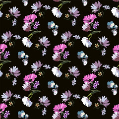 Vector seamless floral pattern on a dark background for design of fabric, paper, wallpaper