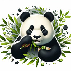 Naklejka premium Whimsical bamboo leaf eating spanda illustration isolated on white background 