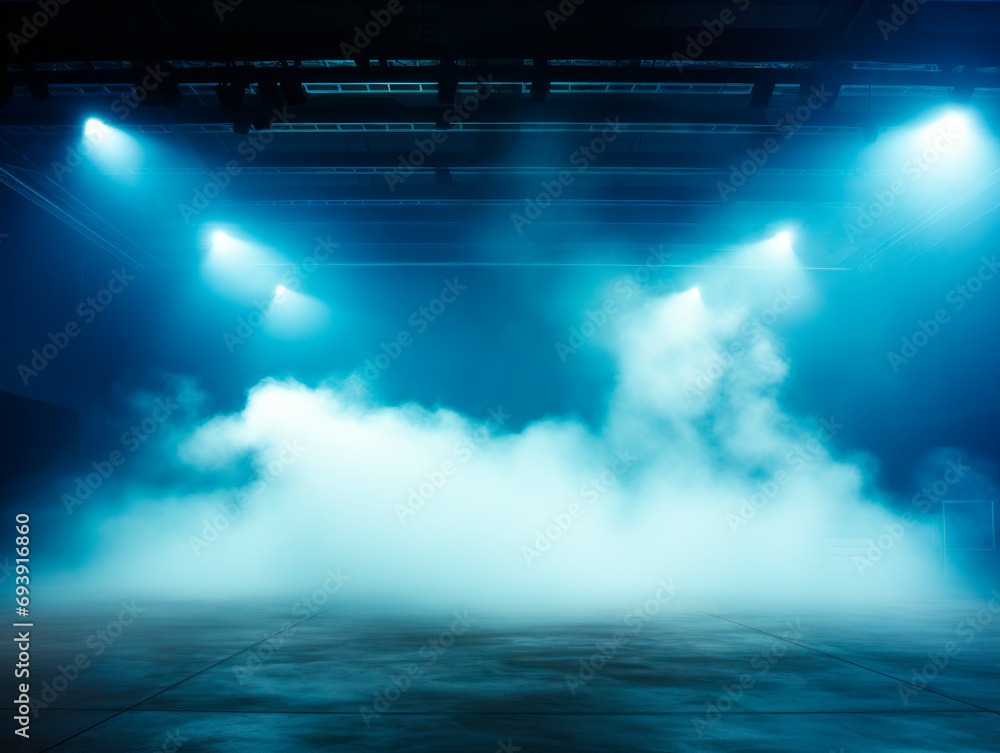 Aufkleber mystical concert stage shrouded in blue fog with soft spotlight glow. serene performance area. gener