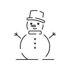 Snowman linear icon. Snow sculpture. Build with snowball. Christmas time festive decoration. Thin line customizable illustration. Contour symbol. Vector isolated outline drawing. Editable stroke
