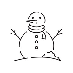 Snowman linear icon. Snow sculpture. Build with snowball. Christmas time festive decoration. Thin line customizable illustration. Contour symbol. Vector isolated outline drawing. Editable stroke