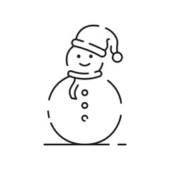 Snowman linear icon. Snow sculpture. Build with snowball. Christmas time festive decoration. Thin line customizable illustration. Contour symbol. Vector isolated outline drawing. Editable stroke