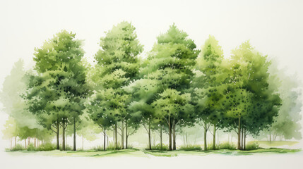 Fototapeta na wymiar watercolor trees in the forest