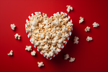 Fototapeta na wymiar Popcorn in heart shaped cardboard box.