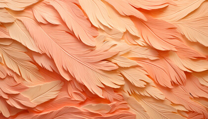 thick impasto painting like wood engravings feathers in peach fuzz color of the year 2024 