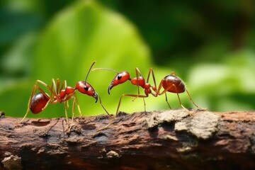 Ant action macro, unity team concept. Close up of small insect working together