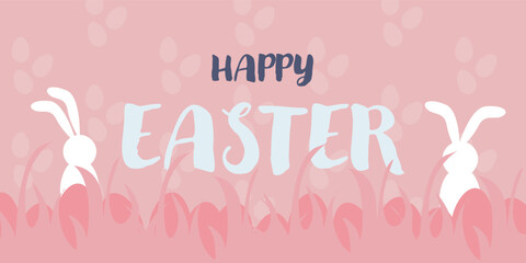 Happy Easter! Beautiful bright background with eggs and bunnies.Cute background,template,Easter wallpaper