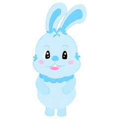 The cartoon blue rabbit smiles brightly and cutely.