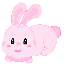The cartoon pink rabbit smiles brightly and cutely.