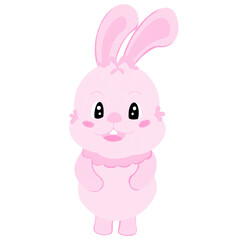 The Cartoon pink rabbit smiles brightly and cutely.