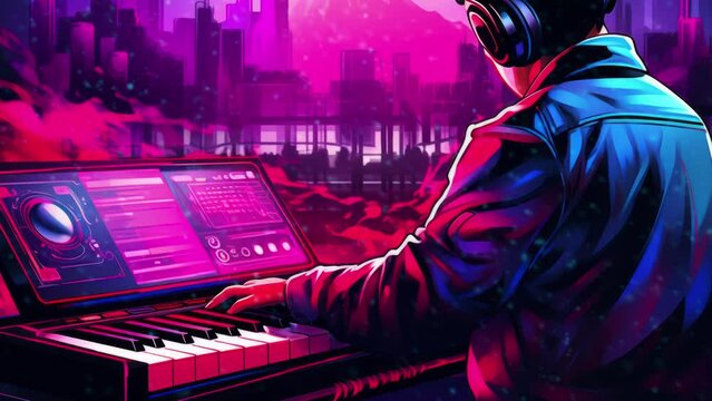 Synthwave tech Return to Adobe Stock's homepage - Seamless loop animation, created using AI Generative Technology