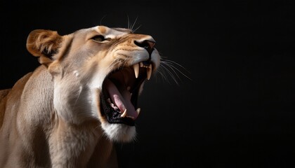 Lioness displaying dangerous teeth, close up