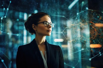 Businesswoman solving complex problems using AI and machine learning - obrazy, fototapety, plakaty
