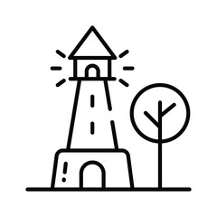 A tower containing a beacon light to warn or guide ships at sea, well designed icon of lighthouse