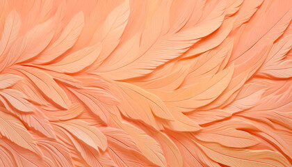 thick impasto painting engravings feathers in peach fuzz color of the year 2024  - obrazy, fototapety, plakaty