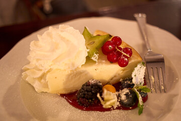 cheese cake with fruits in warsaw , poland