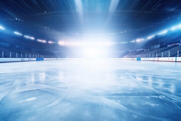 An ice hockey rink illuminated by a bright light. Perfect for sports-related designs and advertising