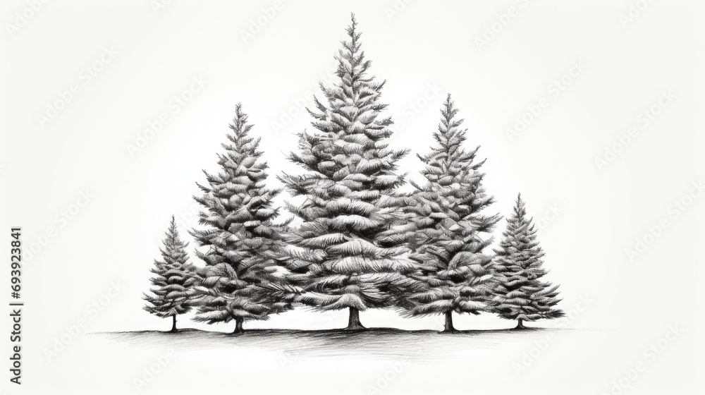Poster a drawing of a group of pine trees. suitable for nature and landscape themes