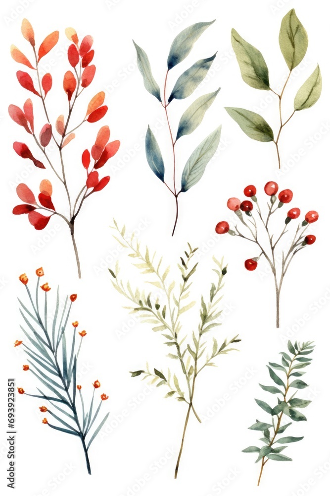 Poster a collection of delicate watercolor leaves and branches. perfect for adding a touch of nature and el