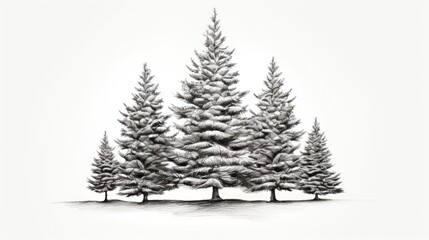 A drawing of a group of pine trees. Suitable for nature and landscape themes