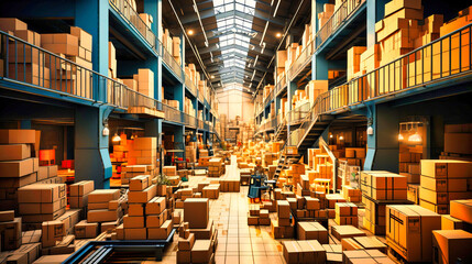 Obraz premium Modern Office Building with Cardboard Box Packaging in Industrial Facility