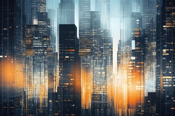 A cityscape at night with a cluster of towering buildings. Perfect for urban-themed projects and backgrounds