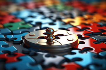 An abstract representation of a puzzle with missing pieces, creating a paradox that challenges the completeness of the whole. Generative Ai.