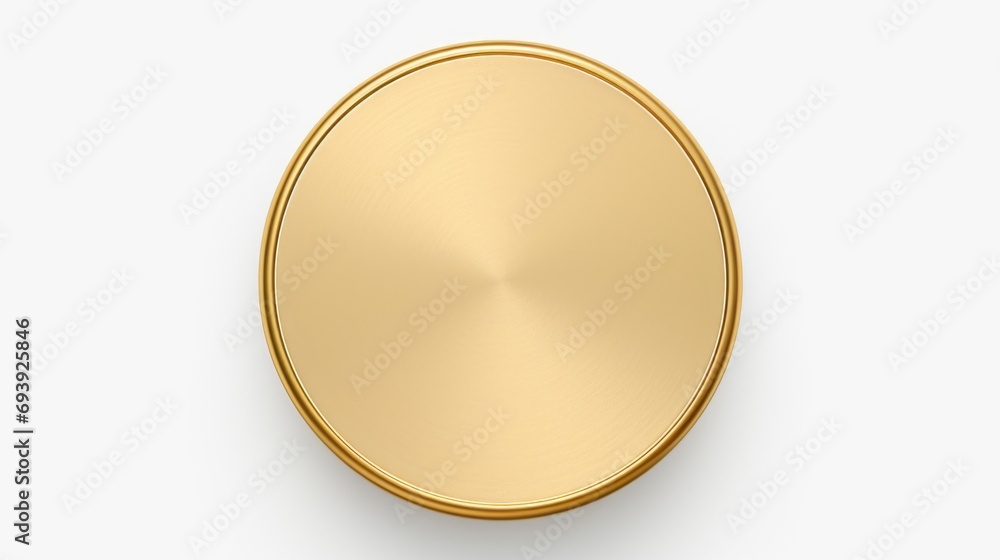 Poster A shiny gold button placed on a clean white surface. Perfect for adding a touch of elegance and sophistication to any project
