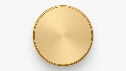 A shiny gold button placed on a clean white surface. Perfect for adding a touch of elegance and sophistication to any project - obrazy, fototapety, plakaty