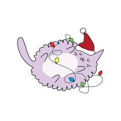 Purple sleeping fluffy Christmas cat graphic