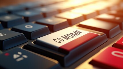 A computer keyboard with the word "common" displayed on it. This image can be used to represent a generic or standard keyboard