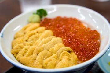 rice with fresh seafood in hokkaido japan 