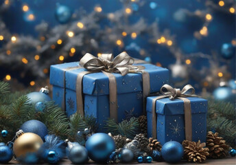 Fototapeta na wymiar blaues Weihnachtsgeschenk in den Händen halten