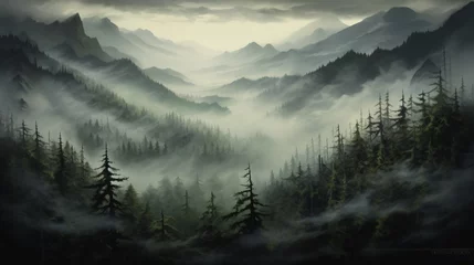 Poster A mysterious fog rolling over a dense forest, veiling the landscape in an ethereal shroud. © rajpoot 