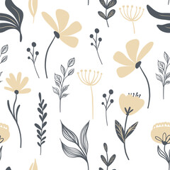 Seamless flora doodle pattern. Floral background. Wedding flowers for invitations and postcards