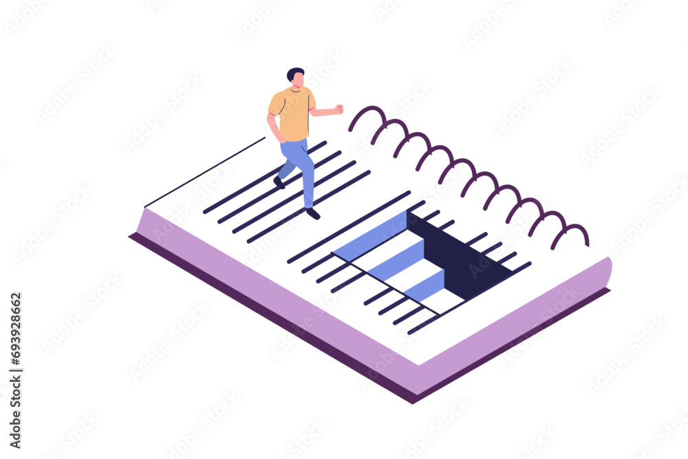 Poster people search way out use knowledge from the book, solution search metaphore flat style illustration