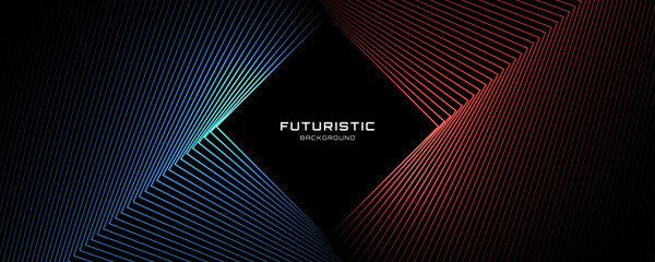 3D blue red techno abstract background overlap layer on dark space with glowing lines shape decoration. Modern graphic design element future style concept for banner flyer, card or brochure cover - obrazy, fototapety, plakaty