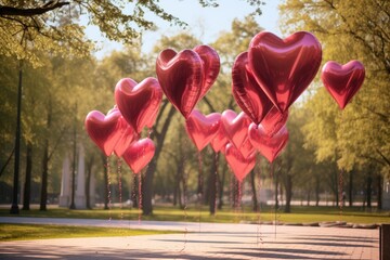 Heart-Shaped Balloons in the Park