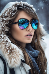 Beautiful woman with sunglasses in winter.